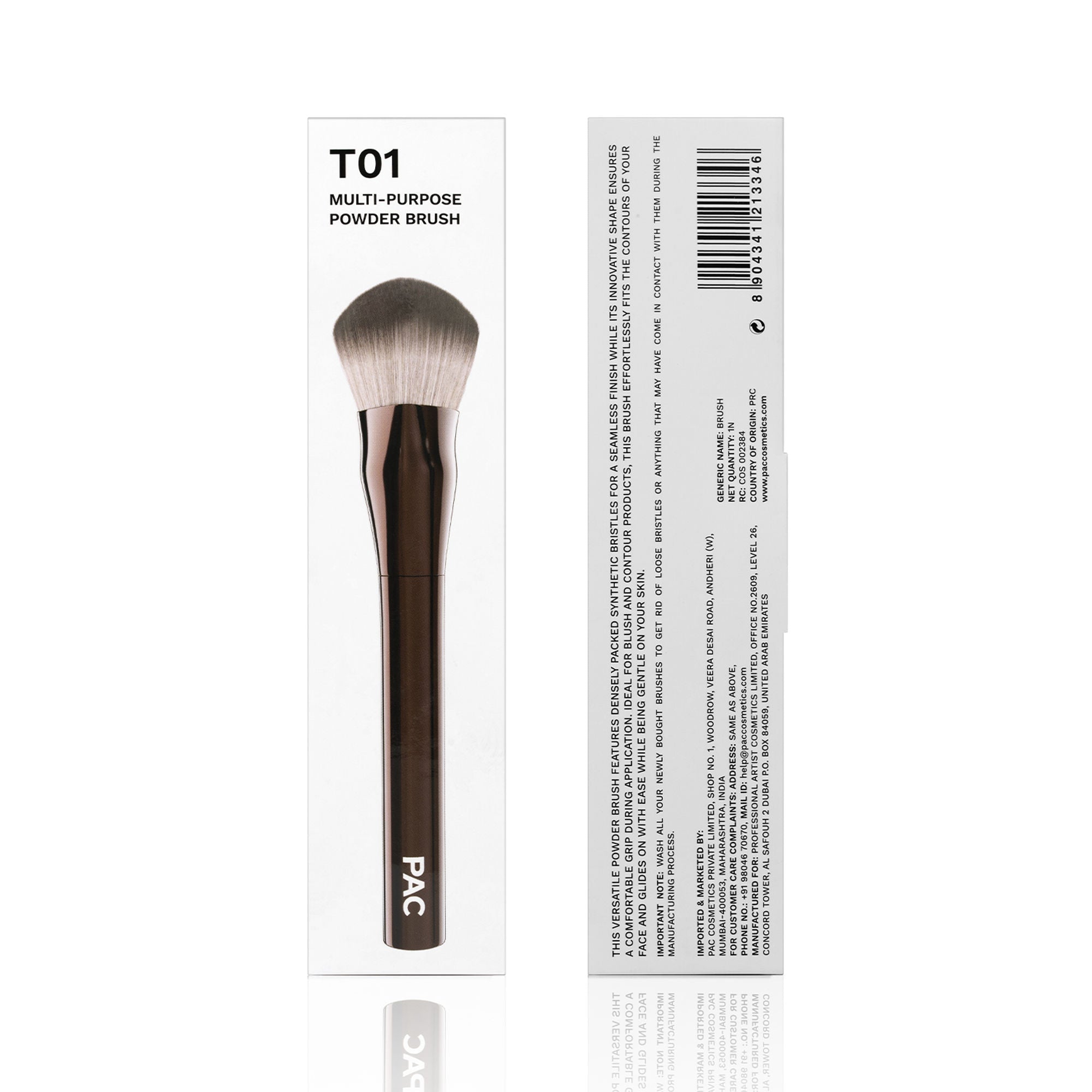 PAC Studio T01 Multi-Purpose Powder Brush - Densely Packed Synthetic Bristles, Ideal for Blush & Contour
