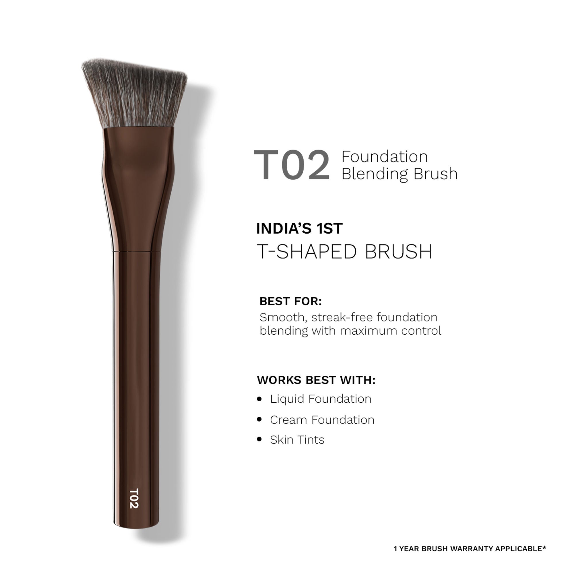 PAC Studio T02 Foundation Blending Brush - Densely Packed Synthetic Bristles for Foundation Blending