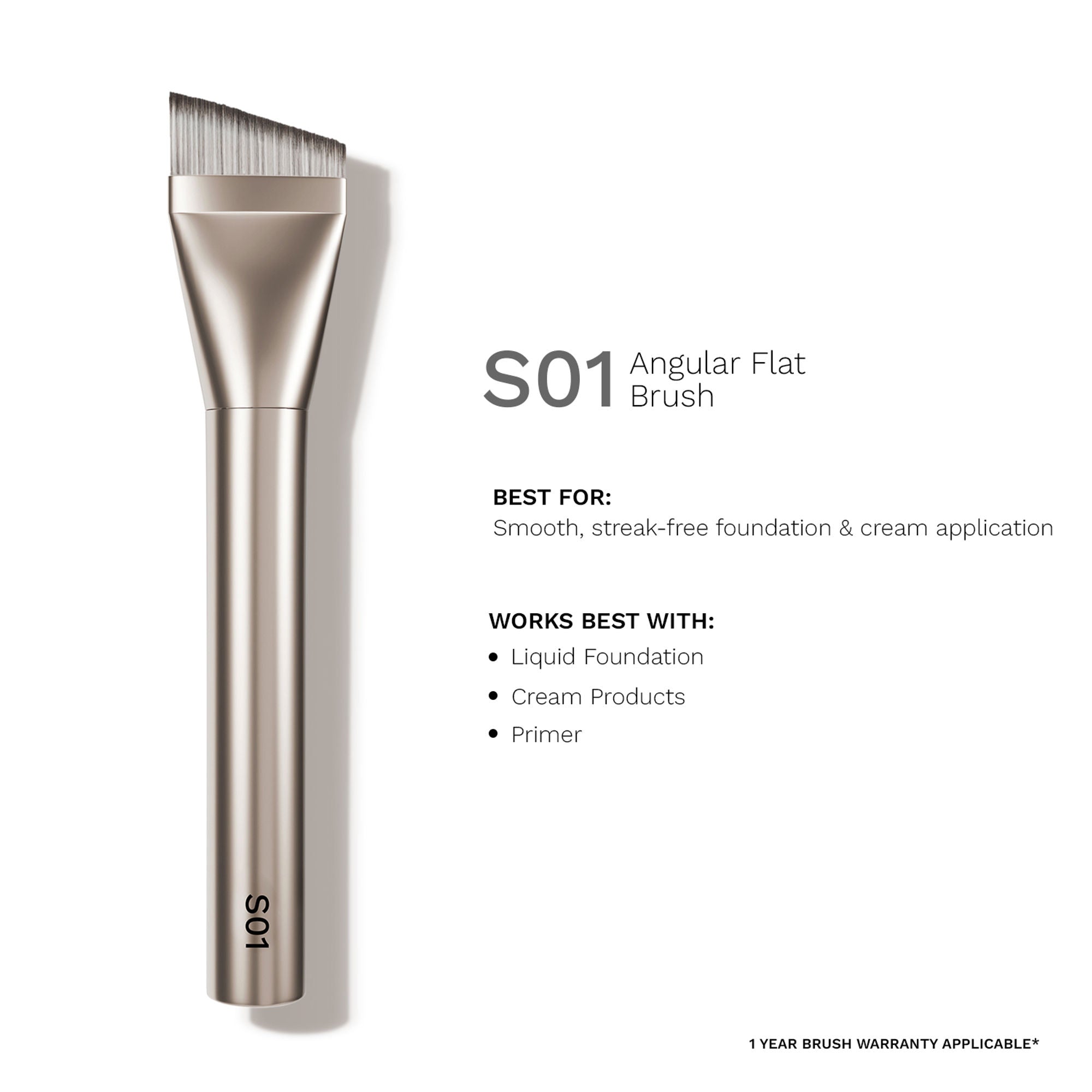 PAC Studio S01 Angular Flat Brush -Ideal for Moisturizers Primers & Foundations, Smooth Uniform Application