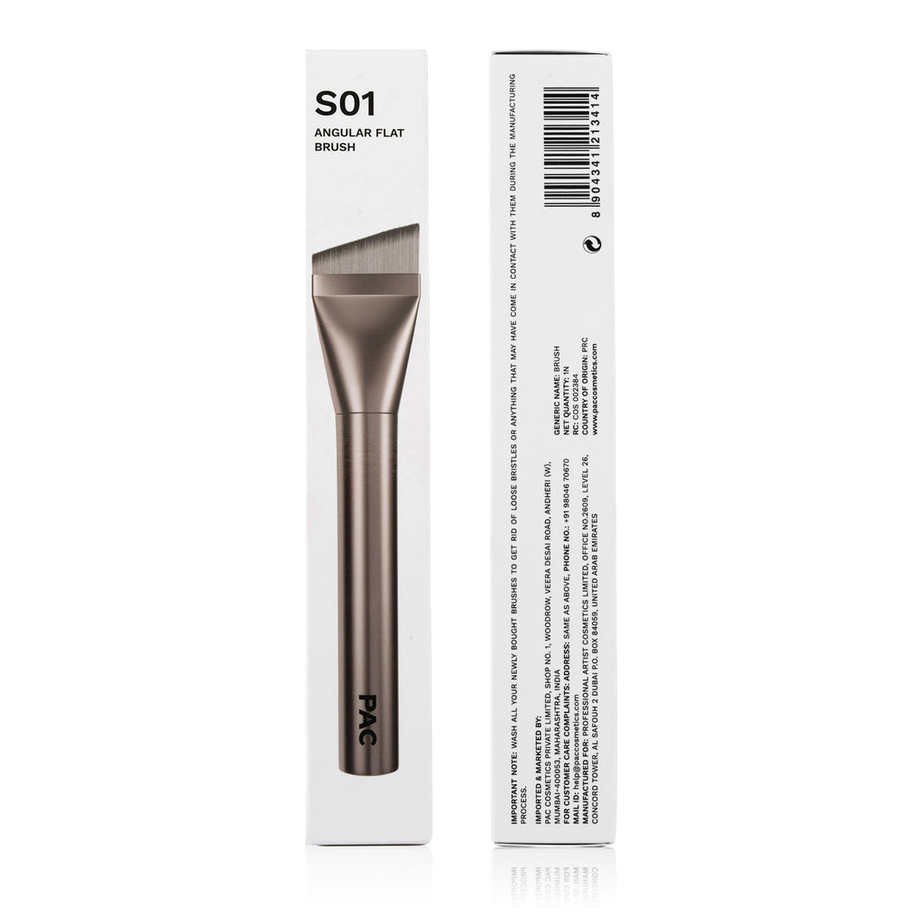 PAC Studio S01 Angular Flat Brush -Ideal for Moisturizers Primers & Foundations, Smooth Uniform Application