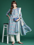 Indo Era Floral Printed Regular Pure Cotton Kurta with Trousers & Dupatta - Distacart