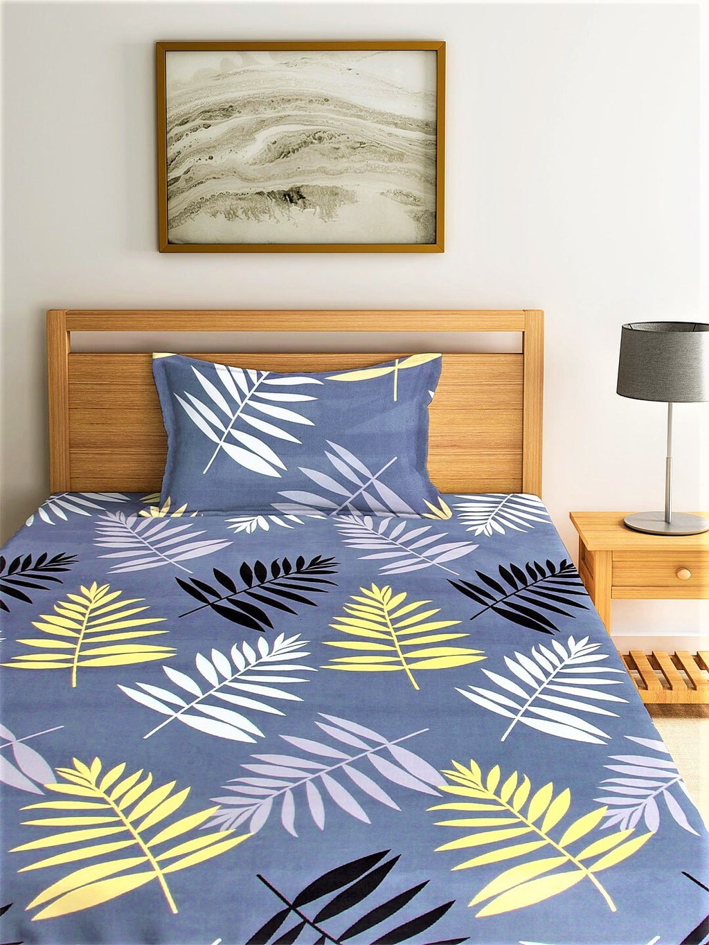 Home Sizzler Grey & White Floral 144 TC Single Bedsheet with 1 Pillow Covers