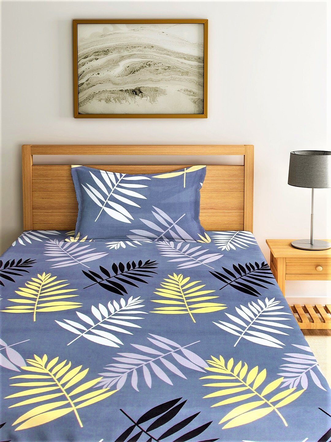 Home Sizzler Grey & White Floral 144 TC Single Bedsheet with 1 Pillow Covers
