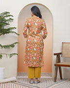 Vaasva Women Mustard Cotton Printed Straight Kurti