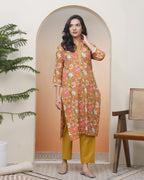 Vaasva Women Mustard Cotton Printed Straight Kurti