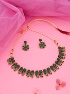 Tehzeeb Creations Luxurious Gold Polished Green Colour Choker Necklace Set With Matching Earrings