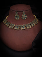 Tehzeeb Creations Luxurious Gold Polished Green Colour Choker Necklace Set With Matching Earrings