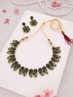 Tehzeeb Creations Luxurious Gold Polished Green Colour Choker Necklace Set With Matching Earrings