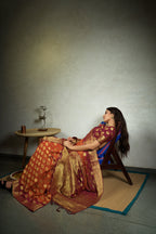 Vardha Marmalade Orange Golden Zari Banarasi Chiffon Saree