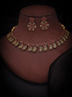 Tehzeeb Creations Luxurious Gold Polished Maroon Colour Choker Necklace Set With Matching Earrings