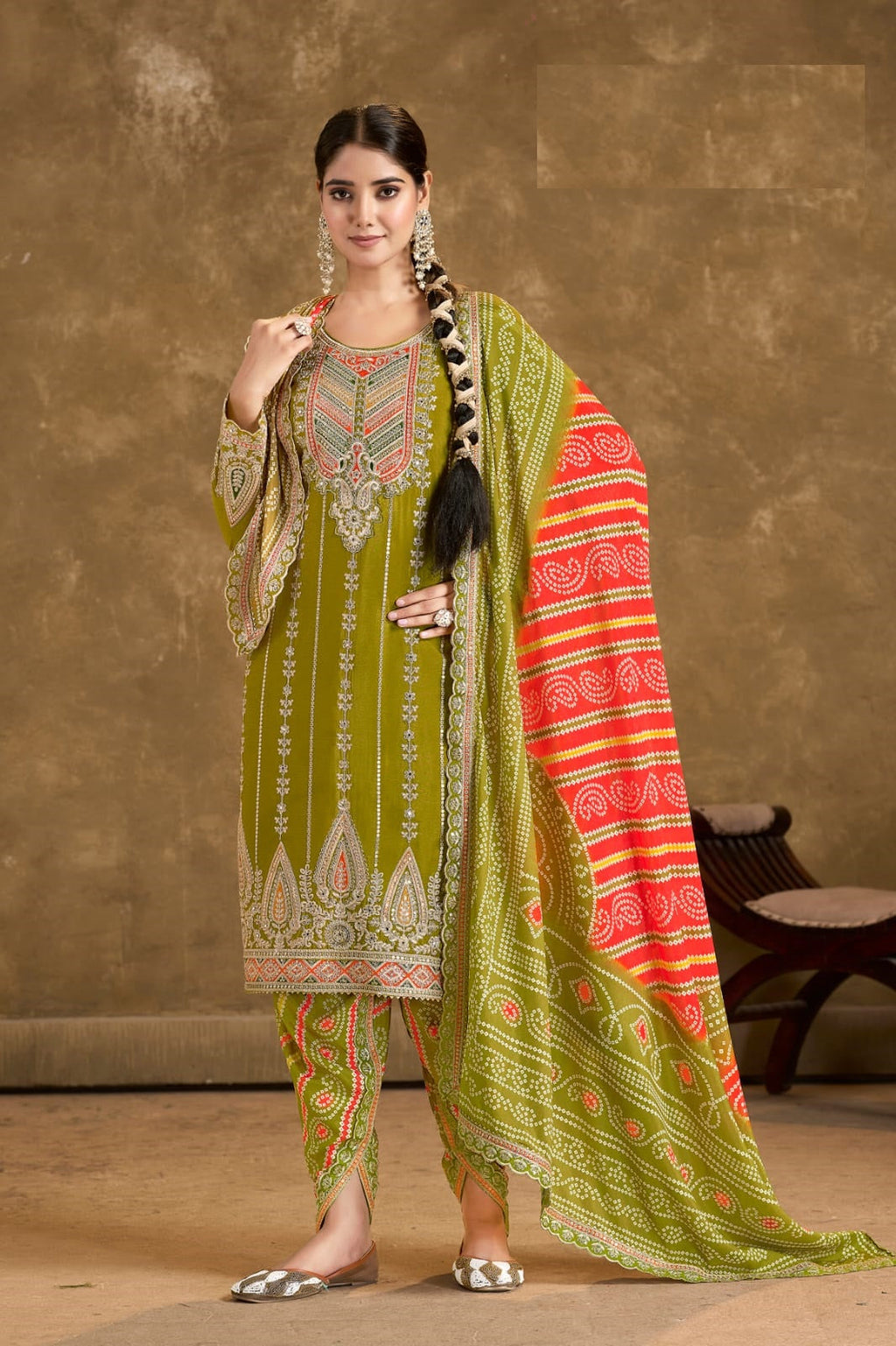 Anaita Green Chinon Sequence Embroidered Readymade Salwar Suit - Distacart