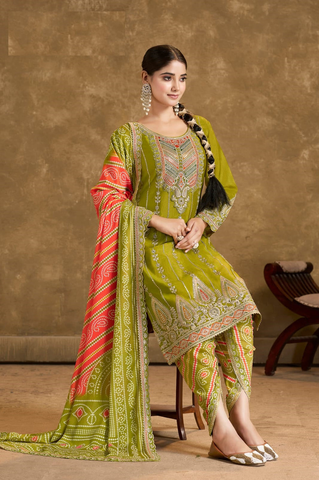 Anaita Green Chinon Sequence Embroidered Readymade Salwar Suit - Distacart