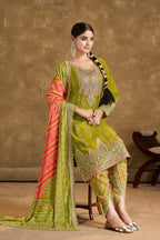 Anaita Green Chinon Sequence Embroidered Readymade Salwar Suit - Distacart