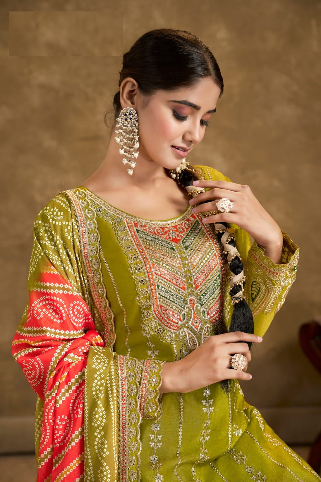 Anaita Green Chinon Sequence Embroidered Readymade Salwar Suit - Distacart