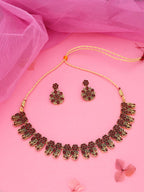 Tehzeeb Creations Luxurious Gold Polished Maroon Colour Choker Necklace Set With Matching Earrings