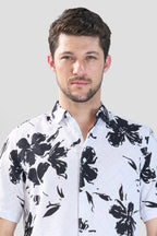 Xkind White Floral Printed Textured Regular Fit Shirt