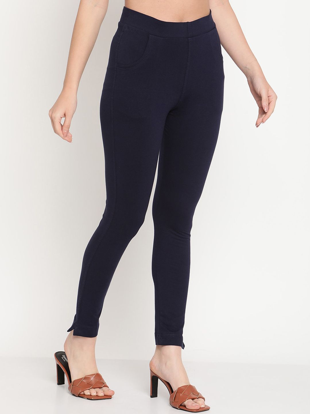 TAG 7 Women Navy Blue Solid Leggings