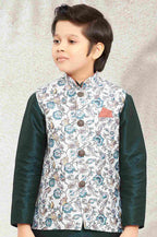 Raivat Ethnic Banarasi Silk Digital Printed Kurta Pajama With Jacket In Pista Green Colour - Distacart