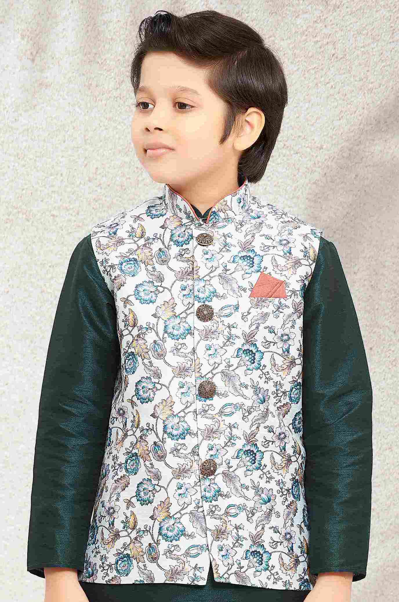 Raivat Ethnic Banarasi Silk Digital Printed Kurta Pajama With Jacket In Pista Green Colour - Distacart
