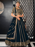 Myra Teal Blue Georgette Embroidered Designer Lehenga