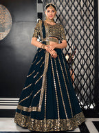 Myra Teal Blue Georgette Embroidered Designer Lehenga