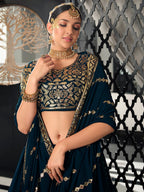 Myra Teal Blue Georgette Embroidered Designer Lehenga