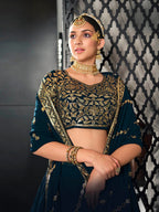 Myra Teal Blue Georgette Embroidered Designer Lehenga