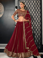 Myra Maroon Georgette Embroidered Designer Lehenga