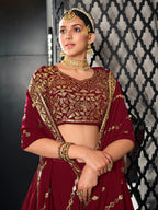 Myra Maroon Georgette Embroidered Designer Lehenga