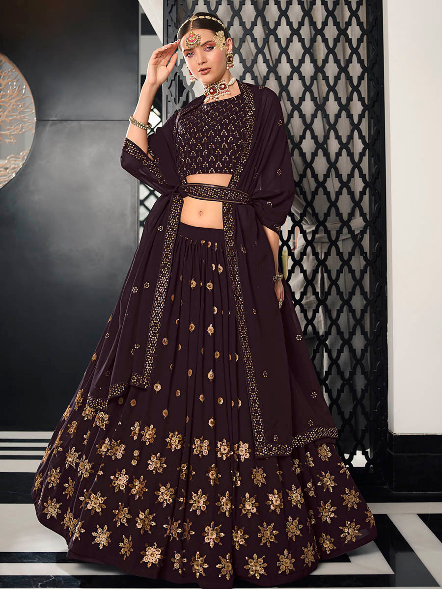 Myra Purple Georgette Embroidered Designer Lehenga