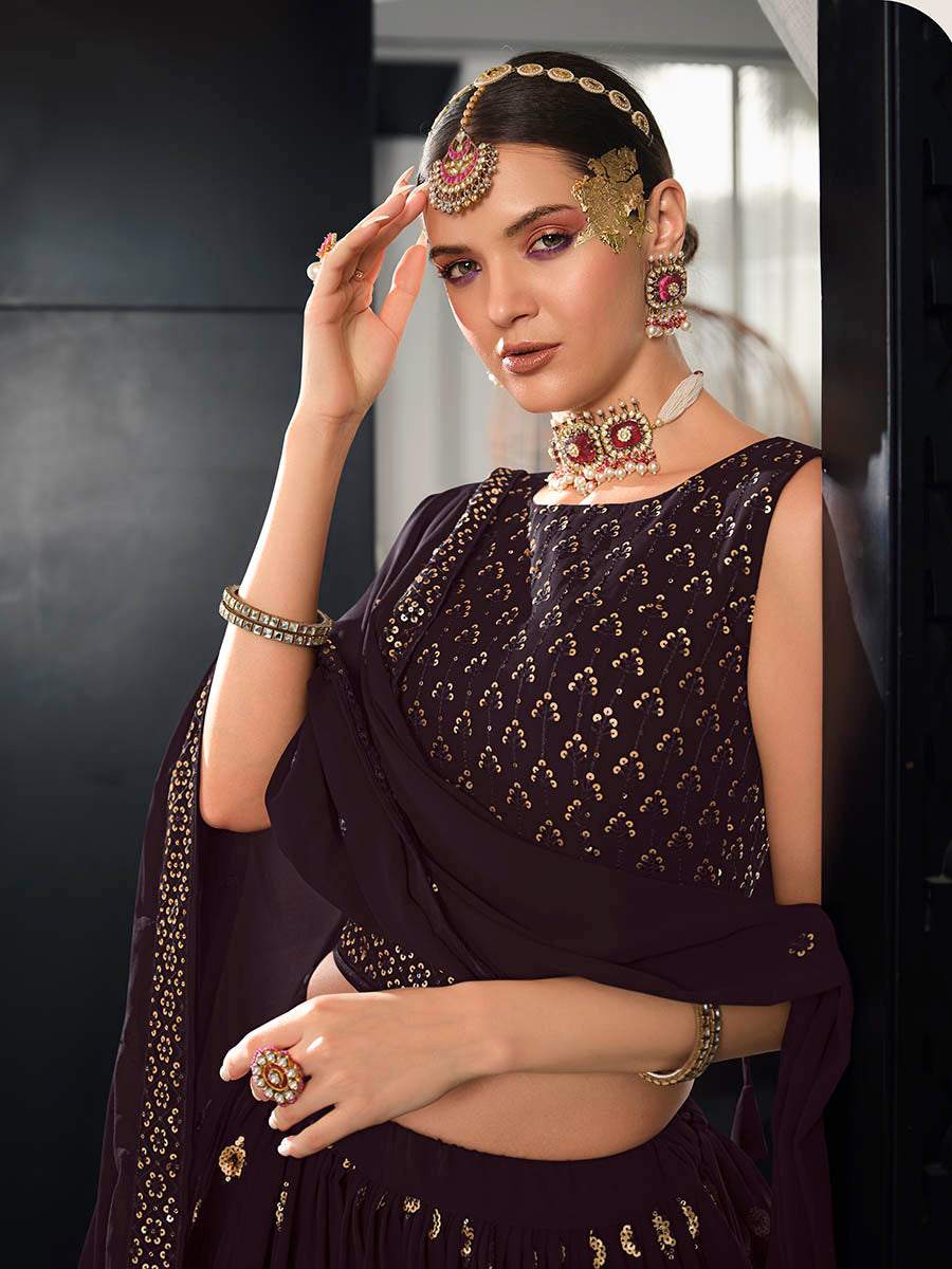 Myra Purple Georgette Embroidered Designer Lehenga