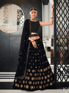 Myra Navy Blue Georgette Embroidered Designer Lehenga