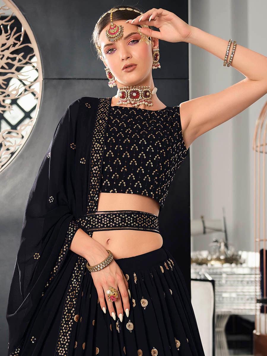 Myra Navy Blue Georgette Embroidered Designer Lehenga