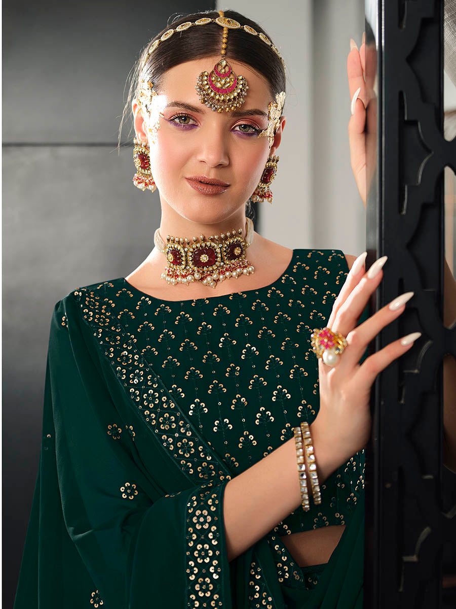 Myra Green Georgette Embroidered Designer Lehenga