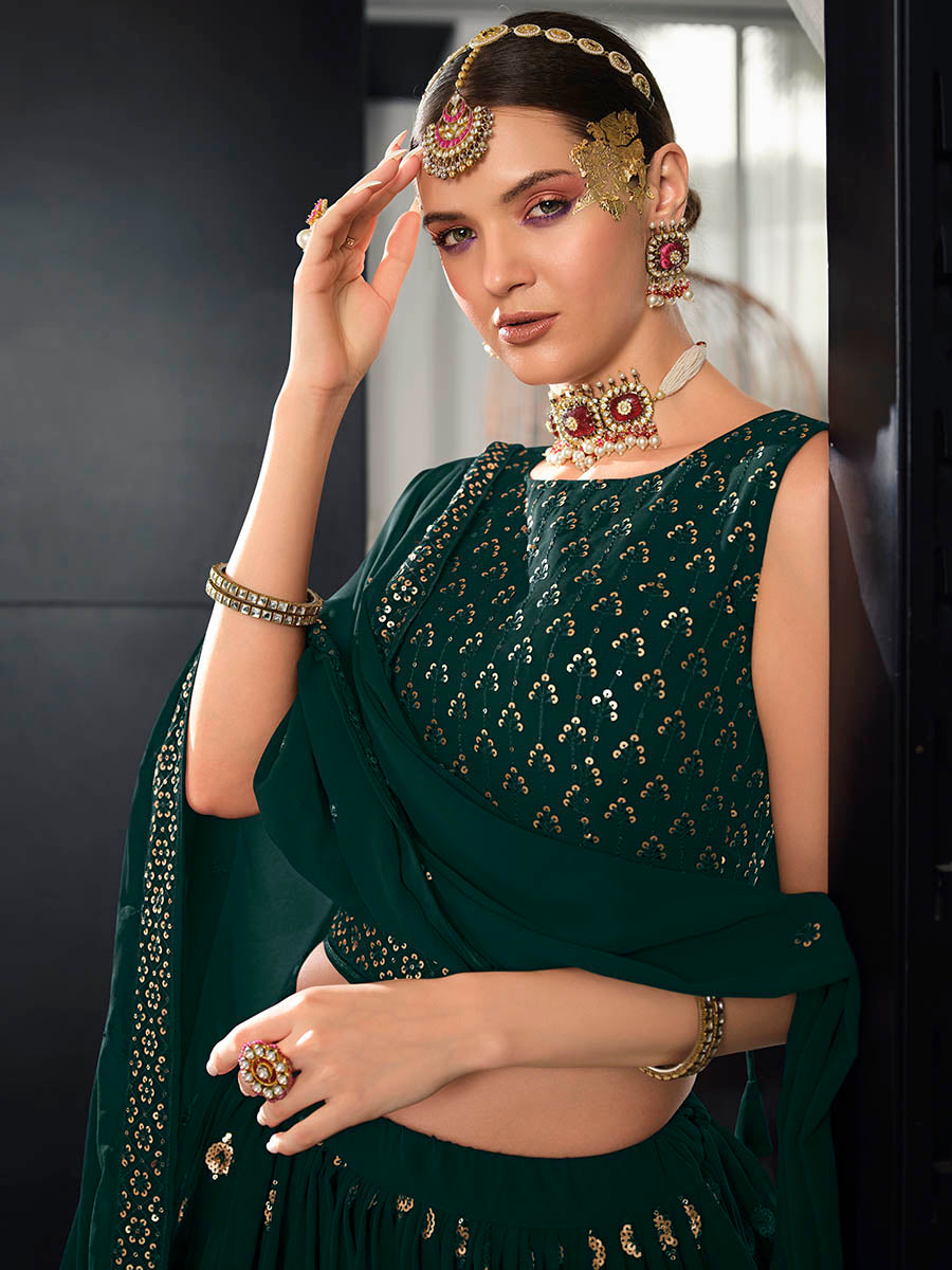 Myra Green Georgette Embroidered Designer Lehenga