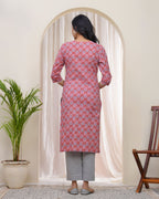 Vaasva Women Pink Cotton Printed Straight Kurti