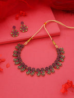 Tehzeeb Creations Luxurious Gold Polished Pink Colour Choker Necklace Set With Matching Earrings