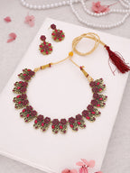 Tehzeeb Creations Luxurious Gold Polished Pink Colour Choker Necklace Set With Matching Earrings