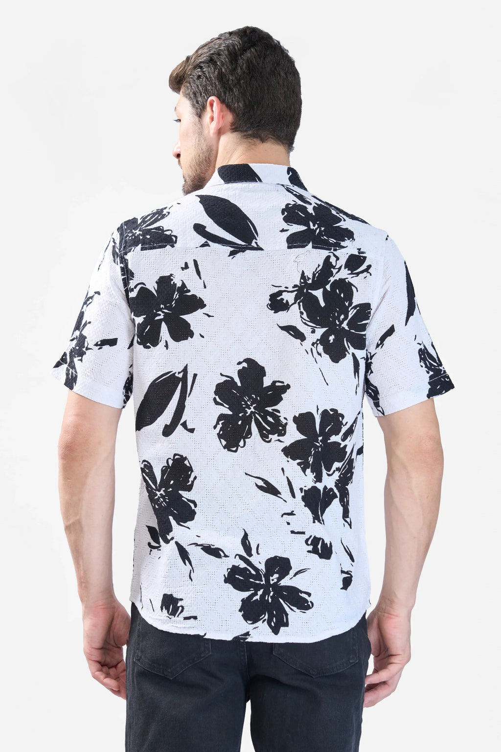 Xkind White Floral Printed Textured Regular Fit Shirt