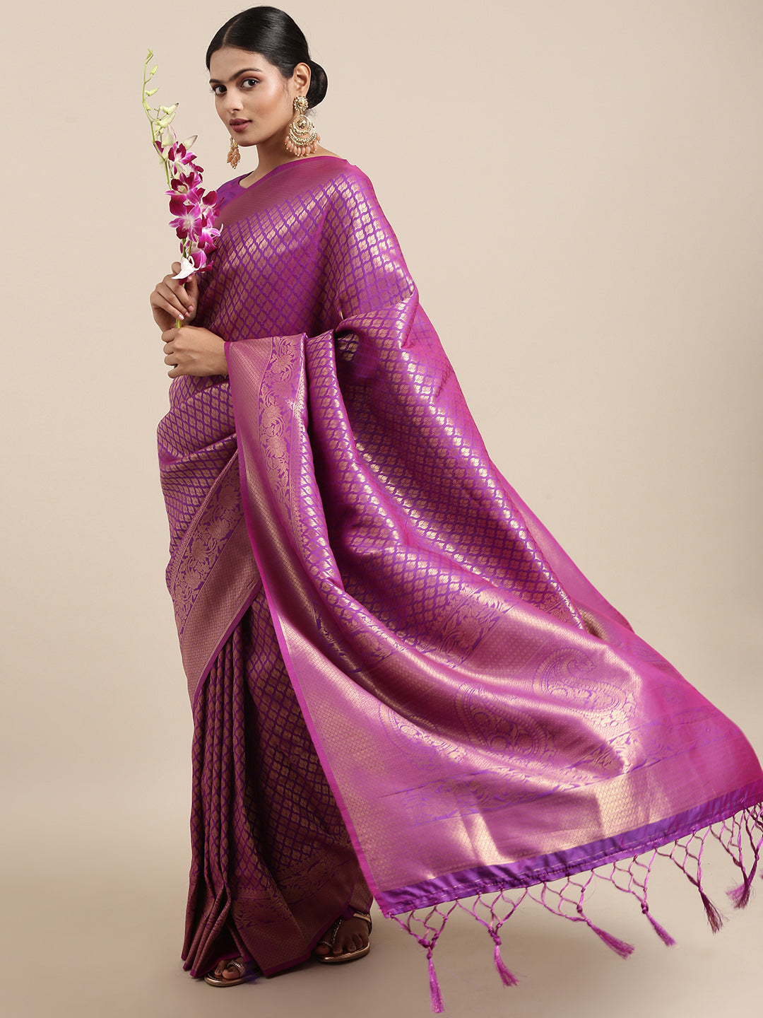 Saree Mall Purple Ethnic Motifs Zari Silk Blend Banarasi Saree - Distacart