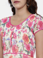 Souchii Off-White & Pink Floral Printed A-Line Dress - Distacart