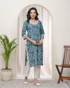 Vaasva Women Ferozi Cotton Printed Straight Kurti - Distacart