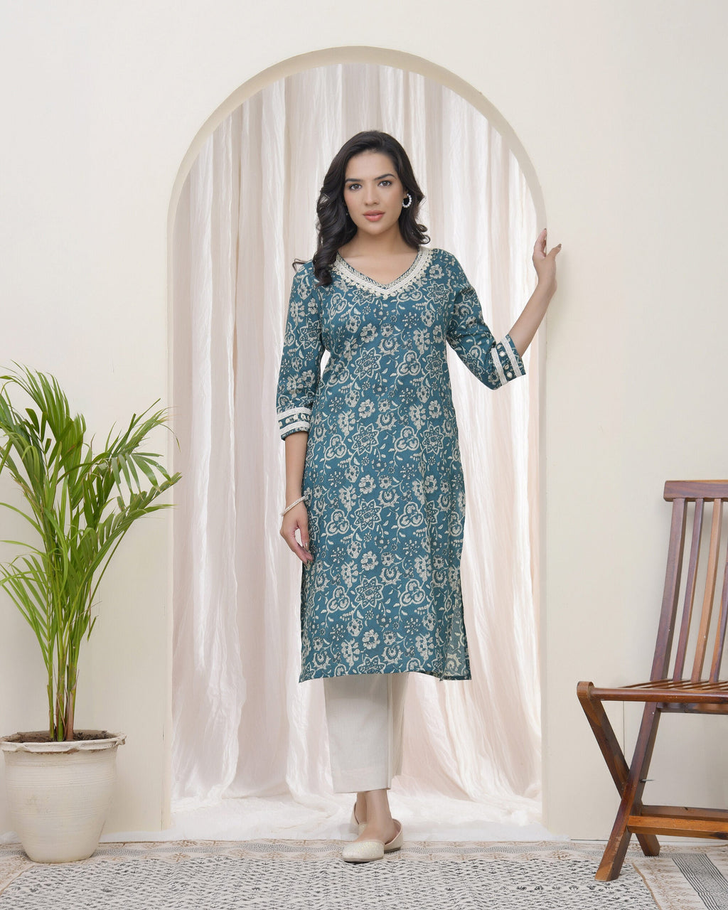 Vaasva Women Ferozi Cotton Printed Straight Kurti - Distacart