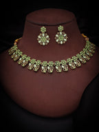 Tehzeeb Creations Luxurious Gold Polished Sea Green Colour Choker Necklace Set With Matching Earrings