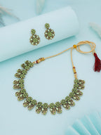 Tehzeeb Creations Luxurious Gold Polished Sea Green Colour Choker Necklace Set With Matching Earrings