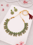 Tehzeeb Creations Luxurious Gold Polished Sea Green Colour Choker Necklace Set With Matching Earrings