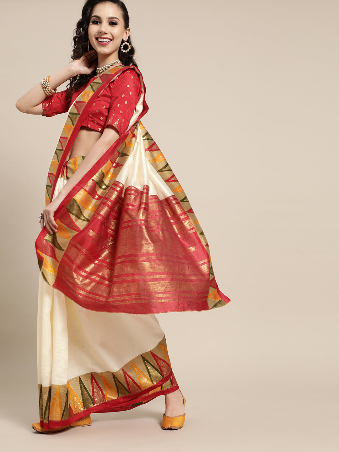 Saree Mall Off White Solid Chanderi Saree - Distacart