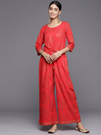 Ahalyaa Printed Crepe Basic Jumpsuit With Waist Tie-Ups - Distacart