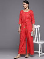 Ahalyaa Printed Crepe Basic Jumpsuit With Waist Tie-Ups - Distacart