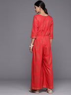 Ahalyaa Printed Crepe Basic Jumpsuit With Waist Tie-Ups - Distacart